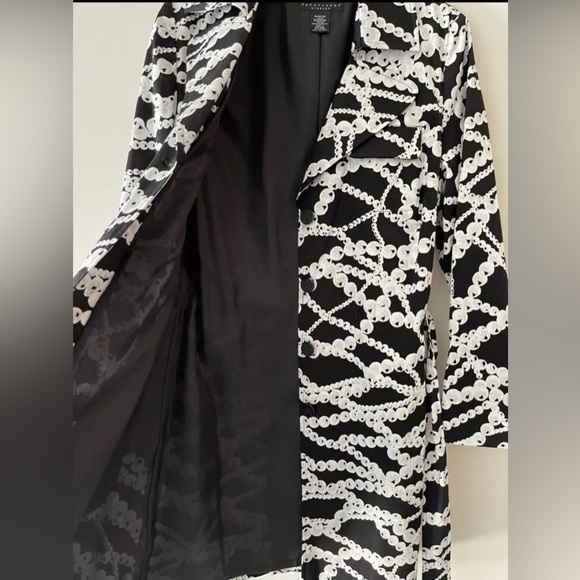 Women Midi Belted Black and White Trench Coat Jacket Blazer - Picture 6 of 14